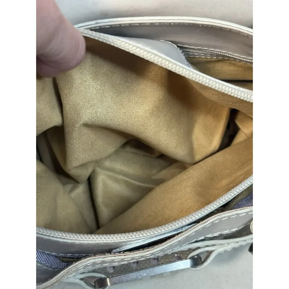 Jimmy Choo Buckle Studded Tulita Hobo Shoulder Bag Tan Canvas - Picture 16 of 16